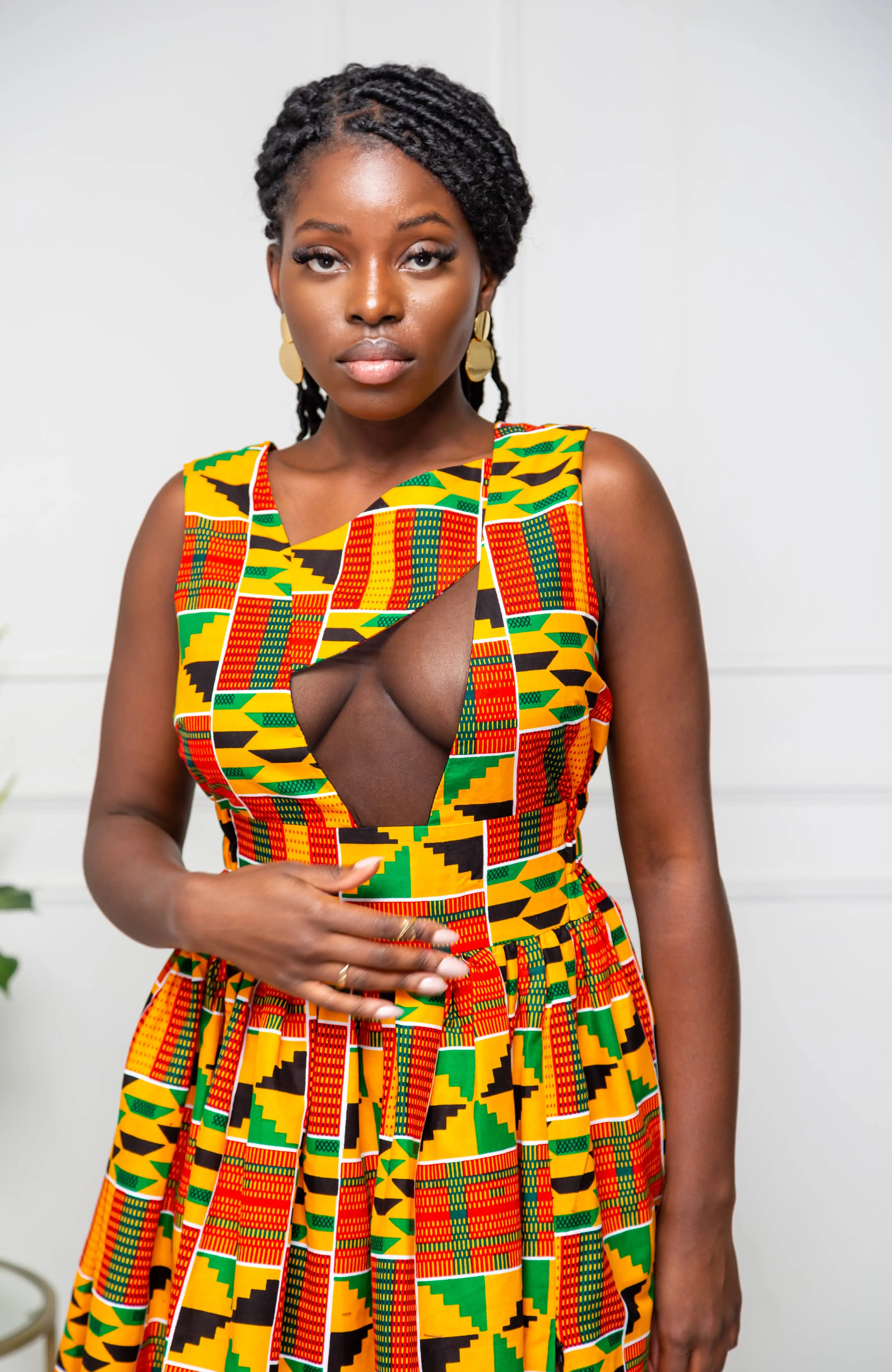 African Print Front Mesh Panel Sleeveless Maxi Dress